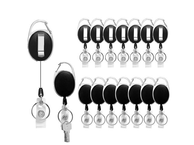 15 Pack Retractable Badge Holder with Carabiner Reel Clip Badge Reels Retractable Keychain Lanyards ID Card Holder with Belt Clip Sturdy Key Name...