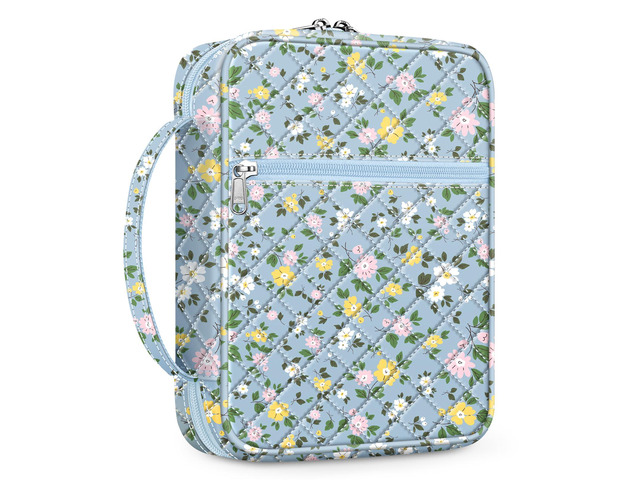 Bible Cover, Carrying Book Case Bible Bag with Handle Church Protective with Zippered Pocket, Gift for Mother Lady Women Men, Floral Dusty Blue