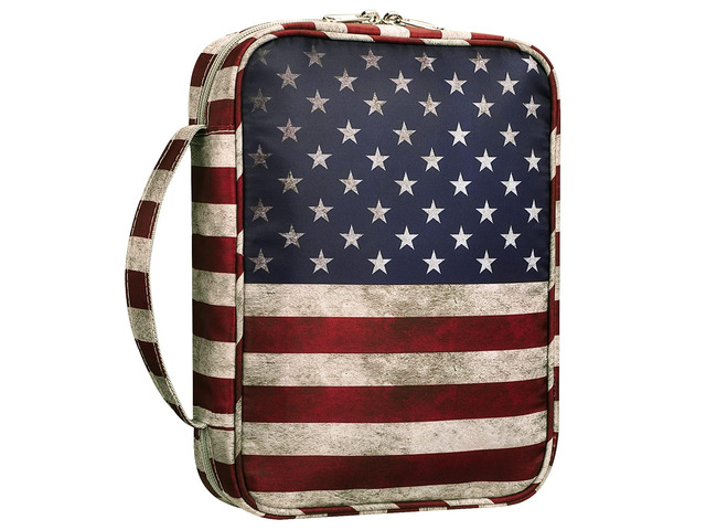 Bible Cover, Carrying Book Case Bible Bag with Handle Church Protective with Zippered Pocket, Gift for Mother Lady Women Men, US Flag