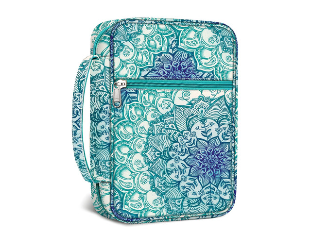 Bible Cover, Carrying Book Case Bible Bag with Handle Church Protective with Zippered Pocket, Gift for Mother Lady Women Men, Emerald Illusions
