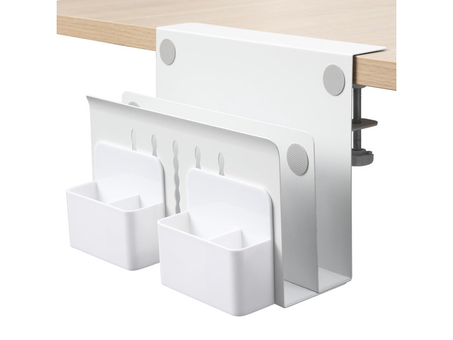 Desk Side Storage, Under Desk Laptop Mount, Table Side Hanging File Organizer, No Drill Clamp On Cable Management Tray, Laptop Holder with Magnetic...