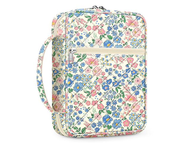 Bible Cover, Carrying Book Case Bible Bag with Handle Church Protective with Zippered Pocket, Gift for Mother Lady Women Men, Floral Beige
