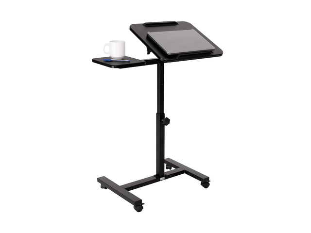 Airlift Height Adjustable Mobile Rolling Laptop Cart Computer Workstation Desk, Table for Home, Office, Classroom, Hospital, w/Wheels, Black, Tilt...