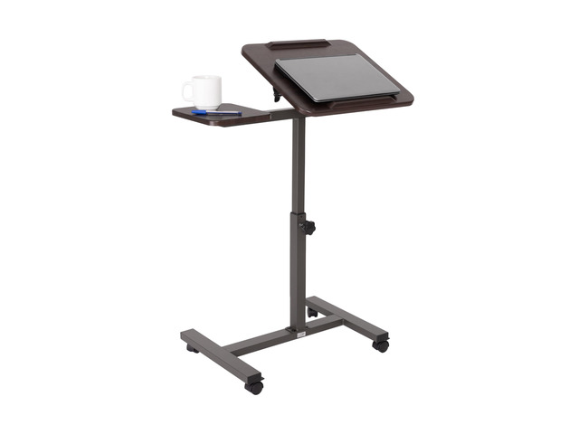 Airlift Height Adjustable Mobile Rolling Laptop Cart Computer Workstation Desk, Table for Home, Office, Classroom, Hospital, w/Wheels, Walnut, Tilt...