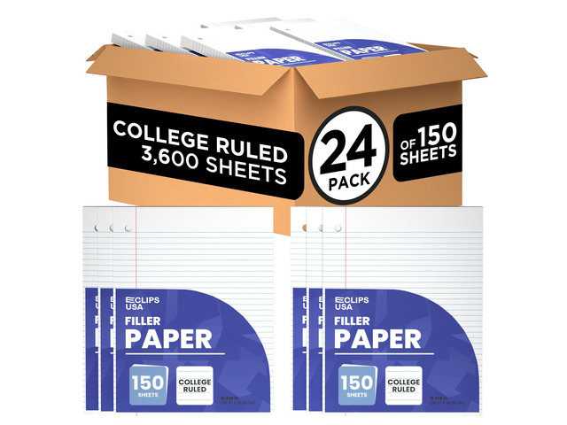 Loose Leaf Paper College Ruled Notebook Paper College Ruled Lined Writing Filler Paper 10.5 x 8 3600 Sheets 150 Sheets Per Pack 60 gsm (24 Pack)