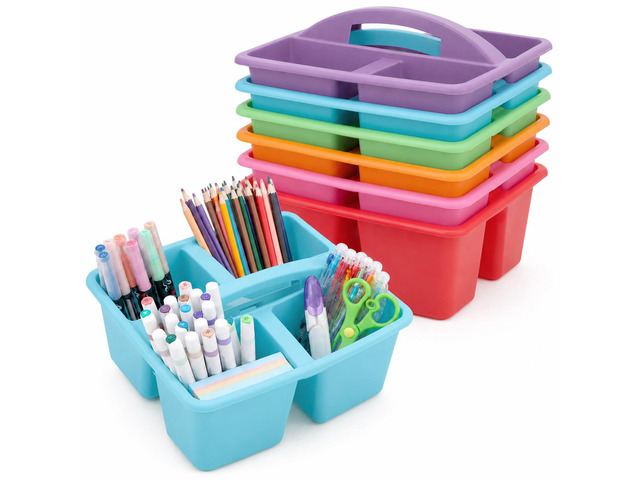 6 Pack 4 Compartment Classroom Caddy with Handle, Rainbow Assorted Colors, Portable Carry Handle, Versatile Table Caddies for Classroom...