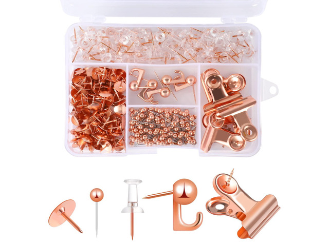 310 Pcs Rose Gold Push Pins Set, 5 Styles for Cork Board, Office, Home