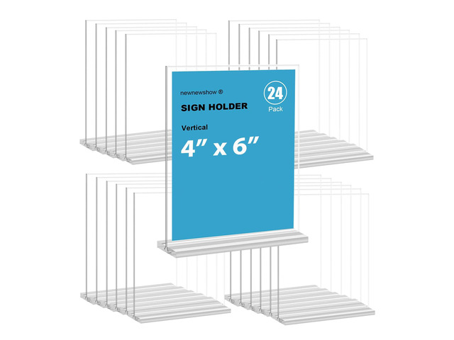 4x6 Inch Clear Acrylic Sign Holder, Display Stand, Plastic Card Holder for Business, Office, Retail (4x6 Inch 24 Pack)