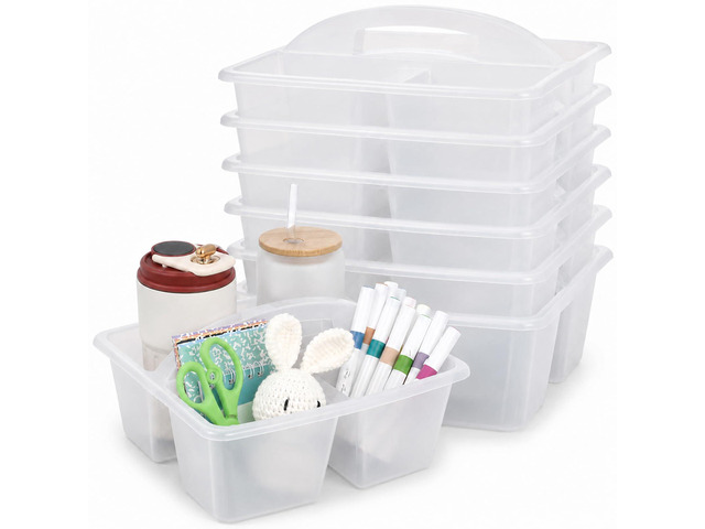 6 Pack Plastic Classroom Organizer Caddy with Handle, Clear 3 Compartment, Portable Supply Storage Caddy, Craft Art Caddies for Pencil, Crayon,...