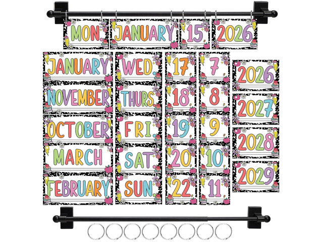Black and White Flip Calendar for Classroom Bulletin Board Decor 2026-2029 Year 54 Date Cards,for Preschool Elementary,Teacher Supplies for Back to...
