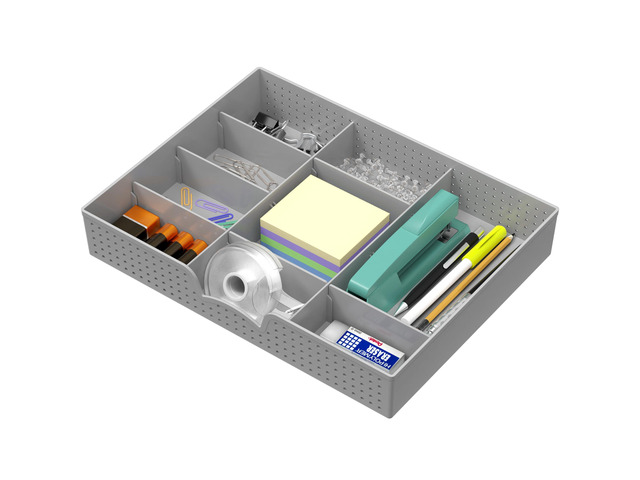 Drawer Organizer Tray, 9 Adjustable Compartments, Gray For Office, Makeup, and Craft Drawer or Desktop Storage
