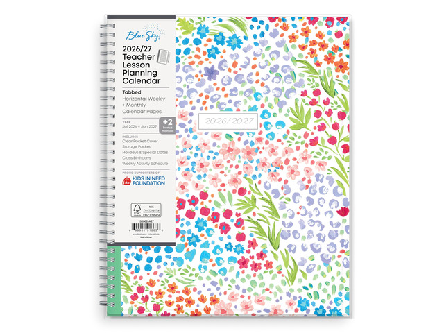 2026-2027 Weekly & Monthly Academic Planner, 8.5'x11' Ditsy Dapple July 2026 - June 2027, Clear Pocket Cover, Wirebound, Laminated Tabs, Storage...