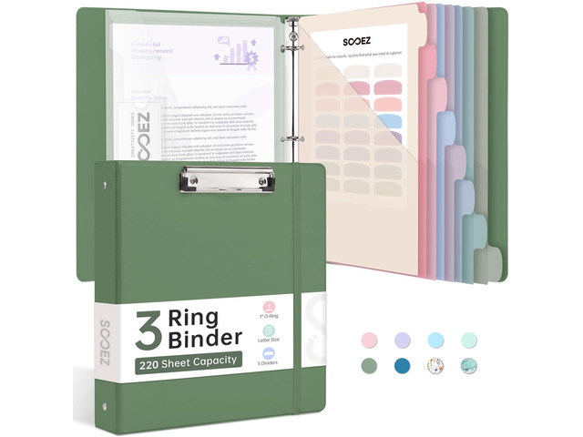 3 Ring Binder Clipboard with Storage & 8-Tab Dividers, 1 Inch Premium Clip Board 11 x 8.5 & Pen Holder, Pocket Dividers, Clear File Folder, Cute...