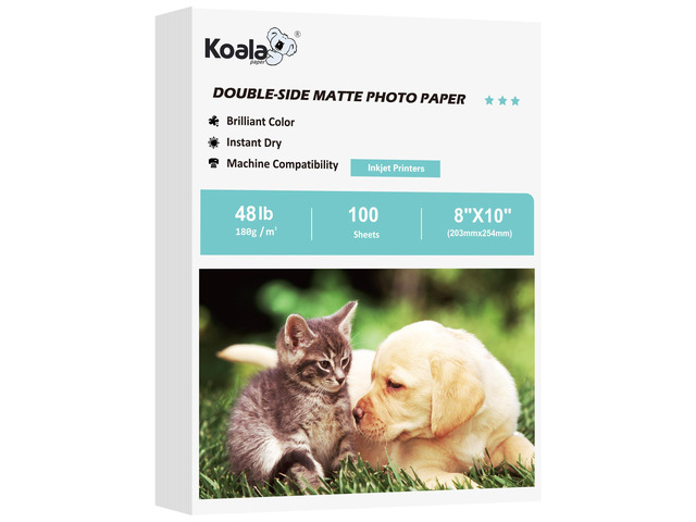 Double Sided Matte Photo Paper 8X10 Inch 48LB 100 Sheets Presentation Paper Compatible with Inkjet Printer, 180gsm