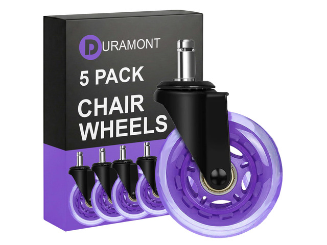 Office Chair Wheels - Set of 5 Rollerblade-Style Caster Wheels, Smooth & Quiet Rolling, Protects Hardwood Floors & Carpets, Universal Fit, Durable...