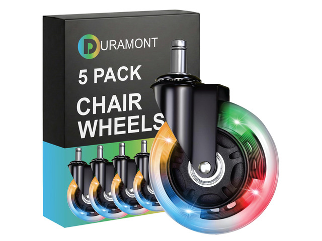 Office Chair Wheels - Set of 5 Rollerblade-Style Caster Wheels, Smooth & Quiet Rolling, Protects Hardwood Floors & Carpets, Universal Fit, Durable...