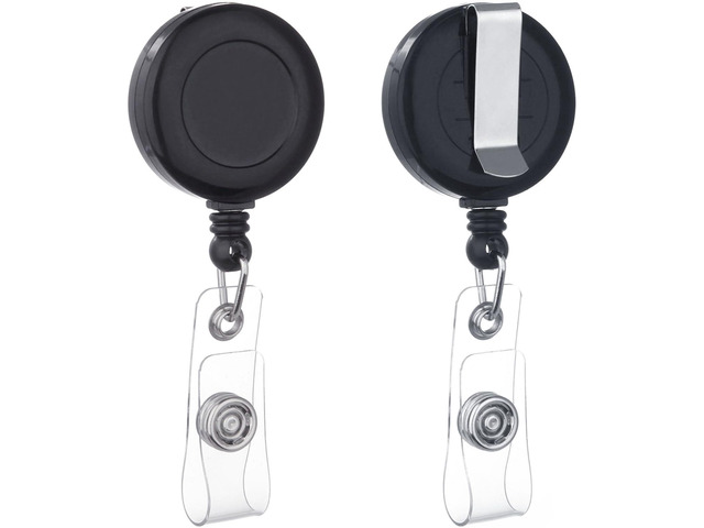 Badge Reel, ID Badge Holder Retractable Clip, Black, Bulk 25 Pack with Belt Clip, Extended 30-Inch Nylon Cord, Simple and Lightweight, Name Tag...