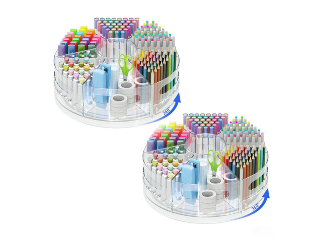 2 Packs Rotating Clear Acrylic Pen Holder, Marker Organizer Pen organizer for desk and art supply organizer with 7 removable sections for markers,...