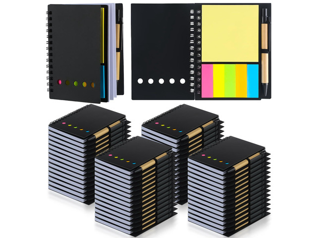50 Pack Lined Spiral Notebook Bulk Small Notepad and Pen Set Steno Pads Lined Notepad Bulk, Black Pocket Notebook, For Business Office School Supplies