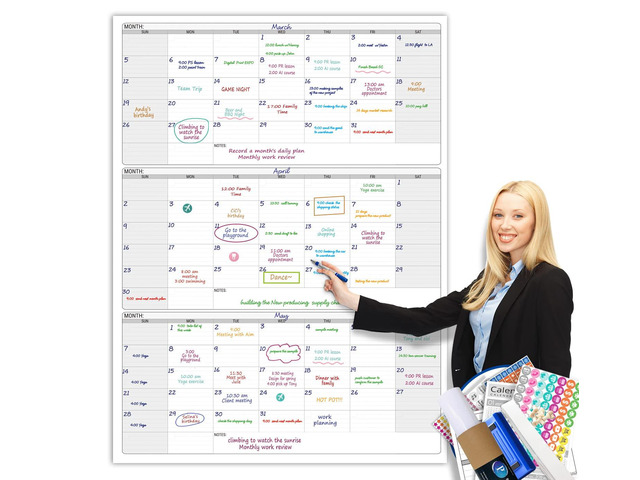 Large Calendar whiteboard for wall, Dry Erase 3 Month Calendar 46 x 63In Big Quarterly Erasable Three Monthly White Board, Huge 90 Day Multi Months...