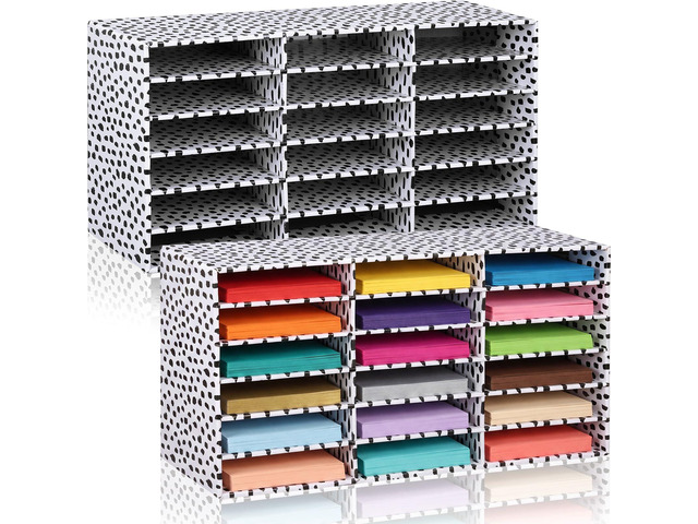 2 Pcs Classroom Construction Paper Storage,Black Blocks 18 Slot Compartments Desktop Scrapbook Organizer for Letter/A4 File Sorter, 14.2' H x 28.1'...