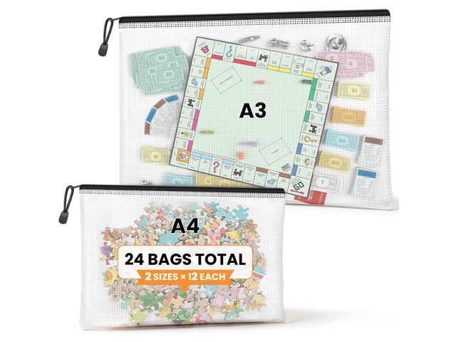 Black A3 A4 Mesh Zipper Storage Bags, 24 Pack File Organizer Pouches 12pcs A3 & 12pcs A4 Bag, Large Sizes Organize Documents, Contracts and Project...