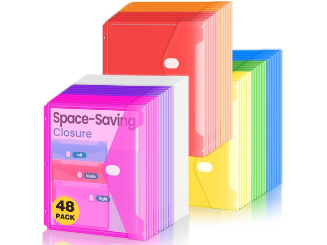 48 Pcs Binder Folders Organizer with Staggered Closure, Letter Size Heavy Weight Binder Pockets for 3 Ring Binders, Space-saving, High Capacity...