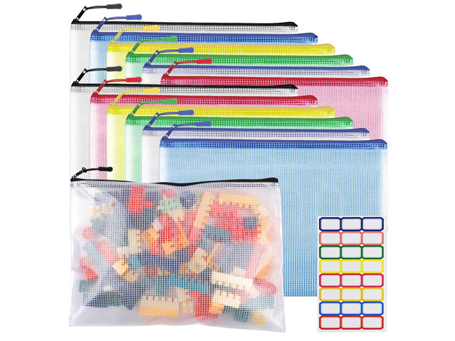 12pcs Large A4 Mesh Zipper Pouch File Bags Reusable Zippered Pouches for Organizing Classroom, Board Game Storage, Puzzle Bags