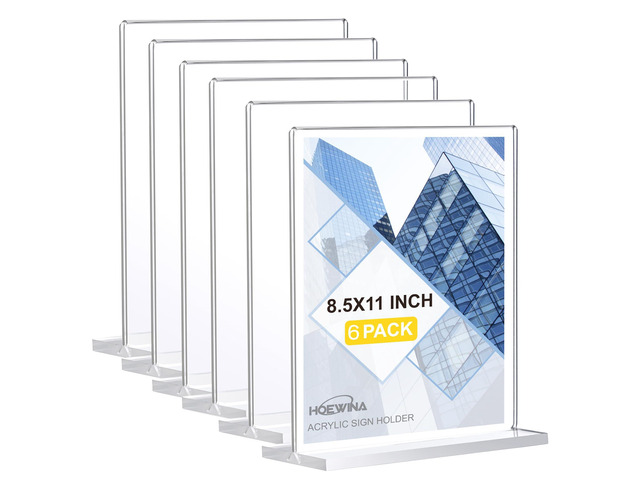 6Pack Acrylic Sign Holder 8.5 x 11inch, Vertical Display Sign Stand Clear Menu Holder Stand, Table Paper Holder, Desk Brochure Holder for Vendor...