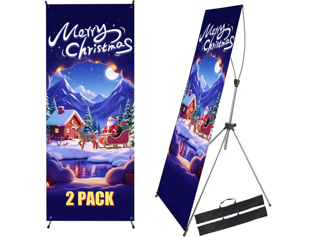2 Pack X Frame Banner Stand Fits Banner Adjustable Size Width 35' and Height 71' to 78' with Portable Travel Bag, Customize Stand for Tradeshow,...