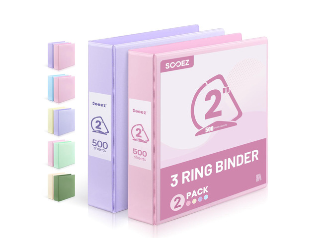 BinderX 2 Inch 3 Ring Binder, D-Ring Large Binders, Holds 500 Sheets 8.5x11 Paper, PVC-Free, Customizable View Cover with 2 Inside Pockets, School...
