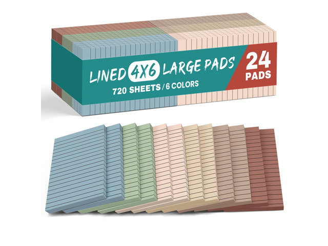 Lined Sticky Notes, 4 x 6 Inches, 24 Pads, 30 Sheets/Pad, Vintage Large Sticky Notes with Lines for Office, Home, School, Ruled Memo Note Pads for...