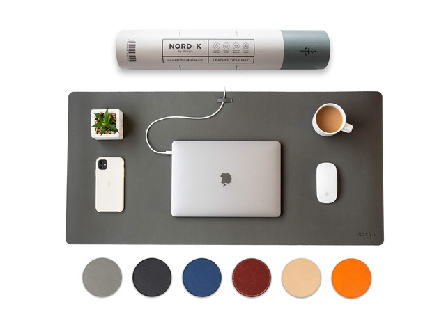 Leather Desk Mat - Alaskan Gray - Large Leather Desk Pad 35x17 in Premium Vegan Leather Desk Pad with Cable Organizer for Office, Extended...