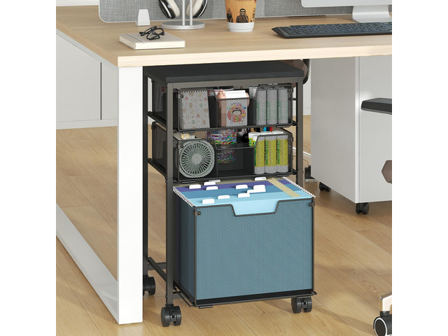Rolling File Cart with 3 Drawers, File Cabinet with DIY Divider, Hanging Folder Holder Organizer with Wheels, Under Desk Storage Utility Cart,...