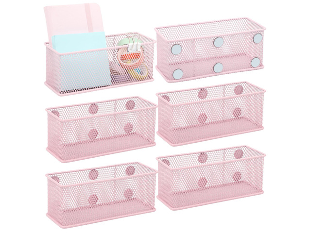 Magnetic Pencil Holder Set of 6 - Wire Mesh Storage Baskets Organizer with Strong Magnets - Perfect for Whiteboard, Refrigerator and Locker...