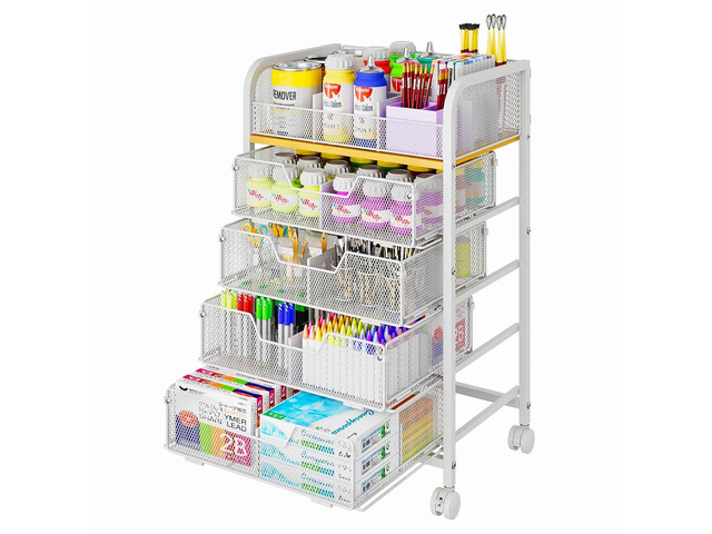 5-Tier Craft Organizer Cart with 5 Sets of DIY Dividers,Craft Organizers and Storage with Drawers,Lockable Wheels Rolling Utility Cart on...