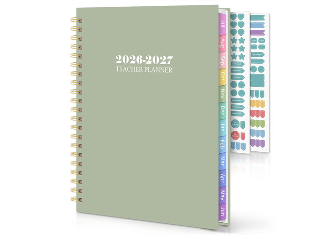 Teacher Planner 2026-2027 Academic Year, Lesson Plan Book, Green 8.5' x 11' Teacher Lesson Planner with Monthly Tabs & Stickers, Lesson Plan Book...