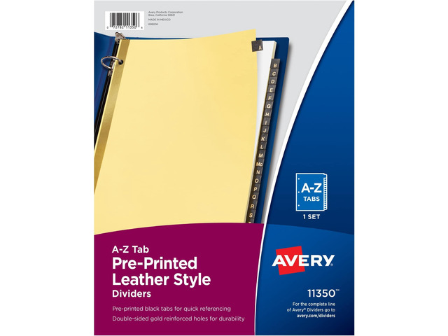 A-Z Dividers for 3 Ring Binders,25-Tab Set,Pre-Printed Black Leather Tabs,1 Binder Divider Set (11350),(Pack of 12)