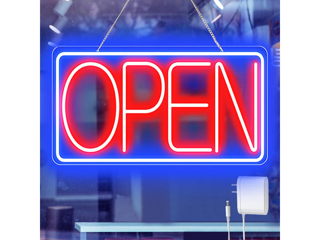 16.5' X 9' Led Neon Open Signs for Business - 12V/2A Ultra Bright Led Neon Sign with ON/OFF Switch - Plug In Electric Light Up Sign for Bar, Salon,...