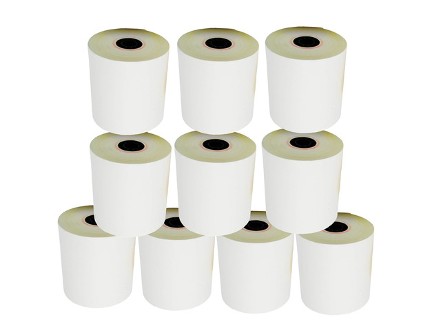 (10 Rolls - 50 GSM) 3'' x 95' White/Canary 2 Ply Carbonless Kitchen Printer Paper Cash Register Receipt Rolls for Star Micronics SP2000, UP389...