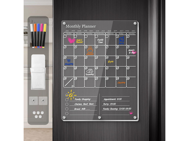 Acrylic Magnetic Fridge Calendar Magnet Strong, Clear Dry Erase Board Calendar for Refrigerator, Vertical 2in1 Monthly Planner & to Do List for...