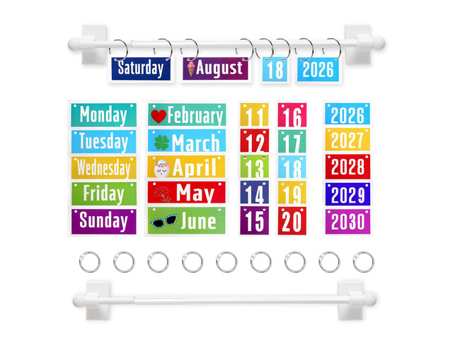 Magnetic Rod Flip Calendar for Classroom Whiteboard for Teachers 2026 Upgraded Adjustable Holder,Colorful Calendar Date Cards,Bulletin Board...