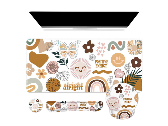 Sticker Keyboard Mat 35.4'x15.7', Desktop Mat for Workspace Vintage Students Ergonomic Desk Pad with Keyboard Wrist Rest, Mousepad Set for Computer...