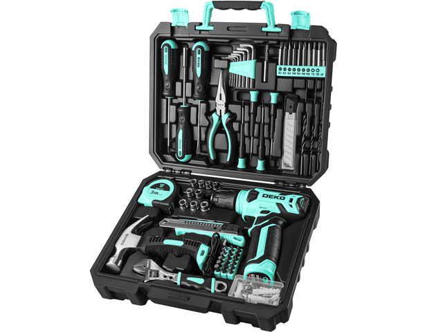 Drill Set: Tool Set with 8V Cordless Drill, Home Tool Kit with Drill, Hand Tool Kits for Women 126 Piece, Turquoise