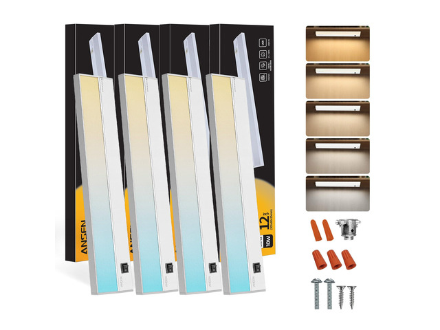 4Packs of Under Cabinet Lighting Hardwired, 12IN 10W 666LM, Dimmable Led Light for Kitchen/Bar/Closet, CRI>92, R9>90, 5 Color Temperature,...