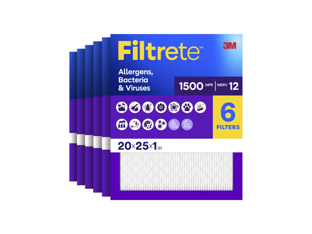 20x25x1 Air Filter, MERV 12, MPR 1500, Allergens, Bacteria & Viruses, 3-Month AC and Furnace Filters, Cleaner Air, Reliable Airflow, 6 HVAC Filters...