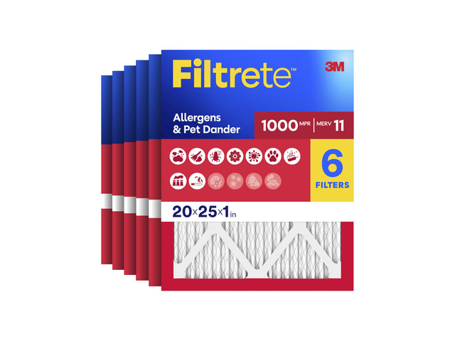 20x25x1 Air Filter, MERV 11, MPR 1000, Allergens and Pet Dander, 3-Month AC and Furnace Filters, Cleaner Air, Reliable Airflow, 6 HVAC Filters,...