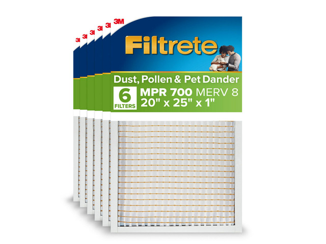 20x25x1 AC Furnace Air Filter, MPR 700, MERV 8, Tough on Pollen, Easy on Airflow, 3-Month Pleated 1-Inch Electrostatic Air Cleaning Filter, 6-Pack...