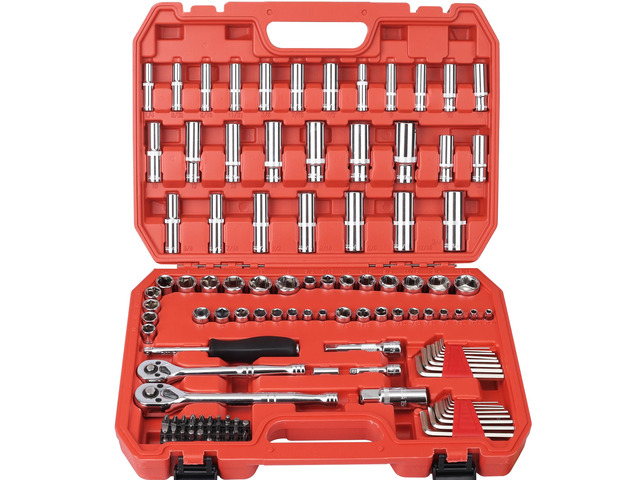 117 Pieces 1/4 & 3/8 inch Drive Socket Ratchet Wrench Set, Metric/SAE Size, with Bit Socket Set and Extension Bar for Auto Repairing and Household,...