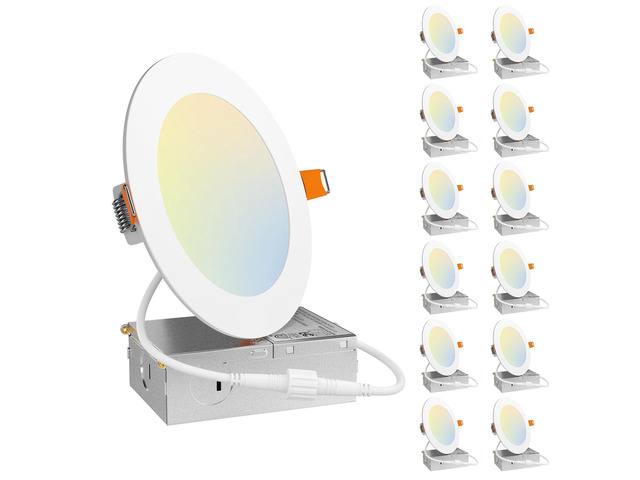 12 Pack 5 Inch LED Recessed Lighting, Canless Wafer Downlight, White 5CCT 2700K-5000K, 5%-100% Dimmable, Ultra-thin, Metal housing, 900LM 11W 120V,...